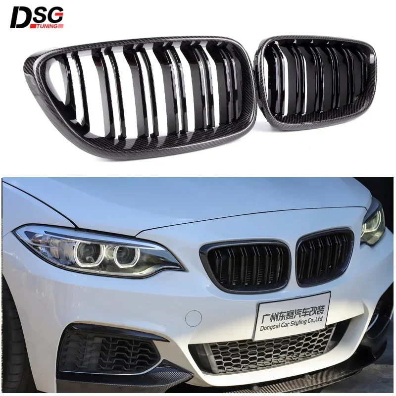 Real Carbon Fiber + ABS Front Double Slat Sport Kidney Grille Replacement Racing Grill For BMW 2 Series F22 F23 F87 M2 2014-2020