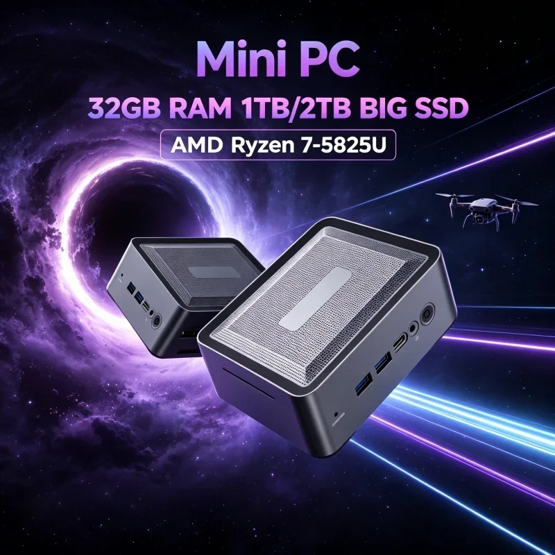 Space Efficient Blithe AMD R7 5825U Silent Mini Desktop Dual Channel DDR4 Dual Storage Slot WiFi6 BT5.2 Complete Business MiniPC
