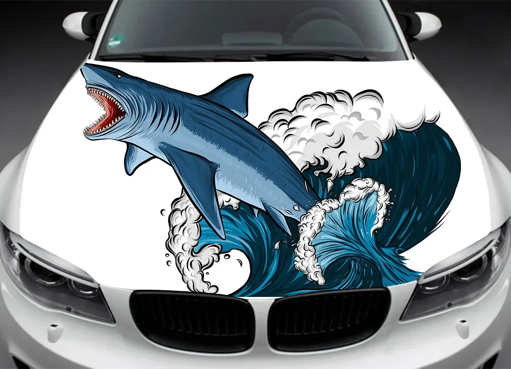 

Animal Shark Car Sticker Car Painting Hood Packaging Universal Size Anime Wave Custom Modified Car Head Sticker