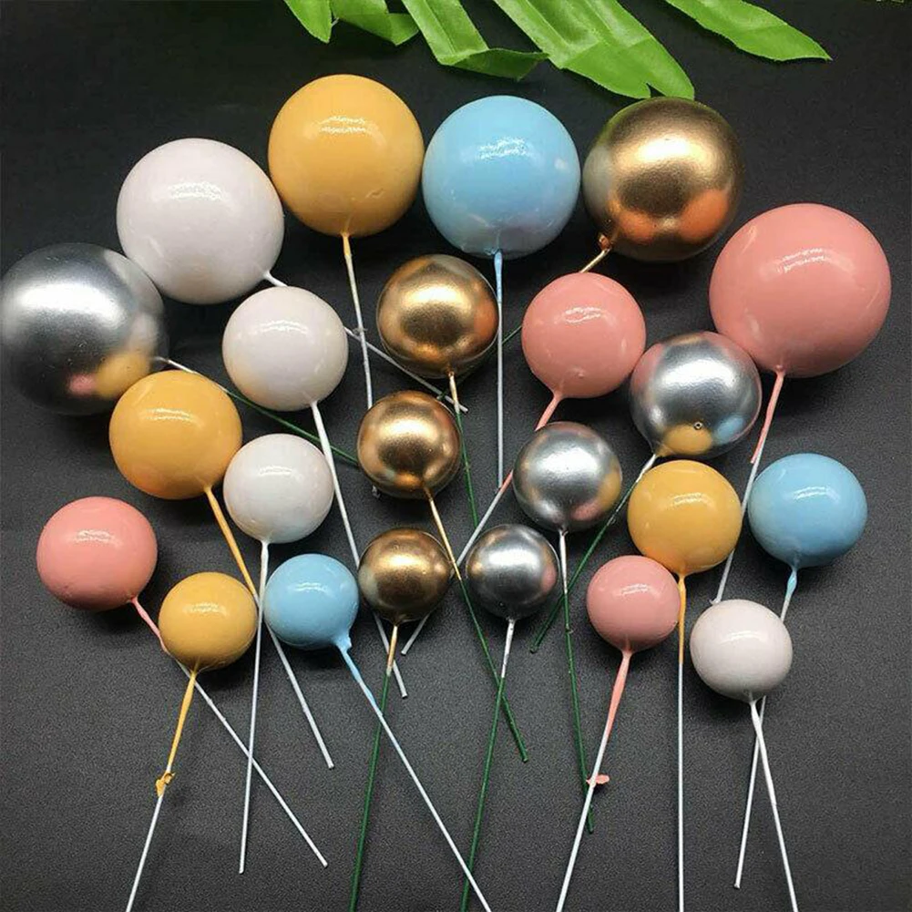 20pcs Golden Ball Cake Topper Birthday Party Cupcake Topper For Cake Decor Decoration Dessert Insert Card Wedding Christmas Ball