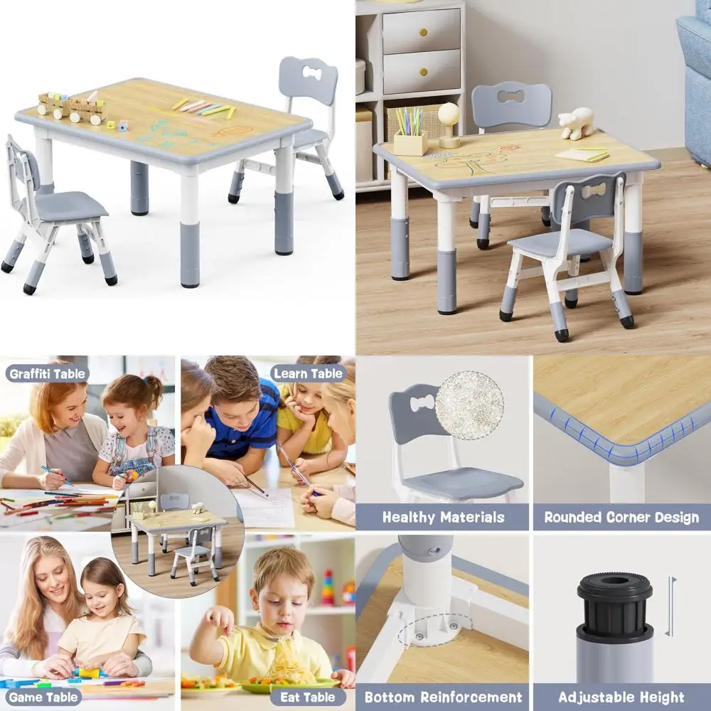 

Регулируемый по высоте детский стол и 2 стулья, многофункциональный игровой стол для детей 2-8 лет, подходит для дома, класса и детского сада