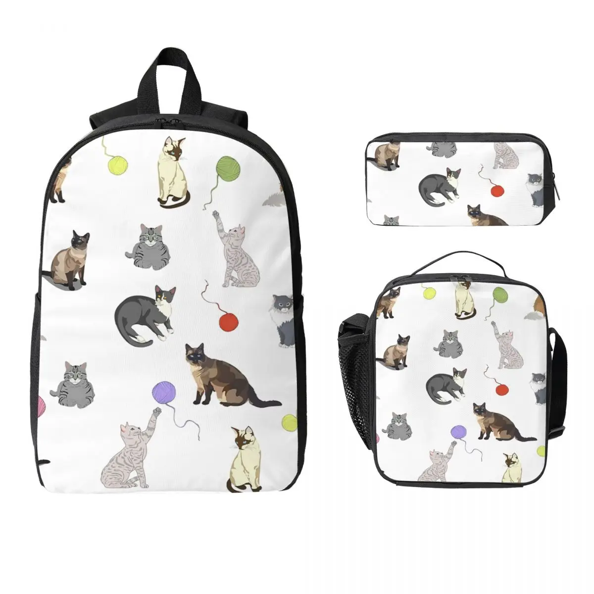 

Gray Ginger And Siamese Kittens Cats Backpack BookBag School Bag Computer Shoulder Bags 3ps Insulated Lunch Bag Pencil Case