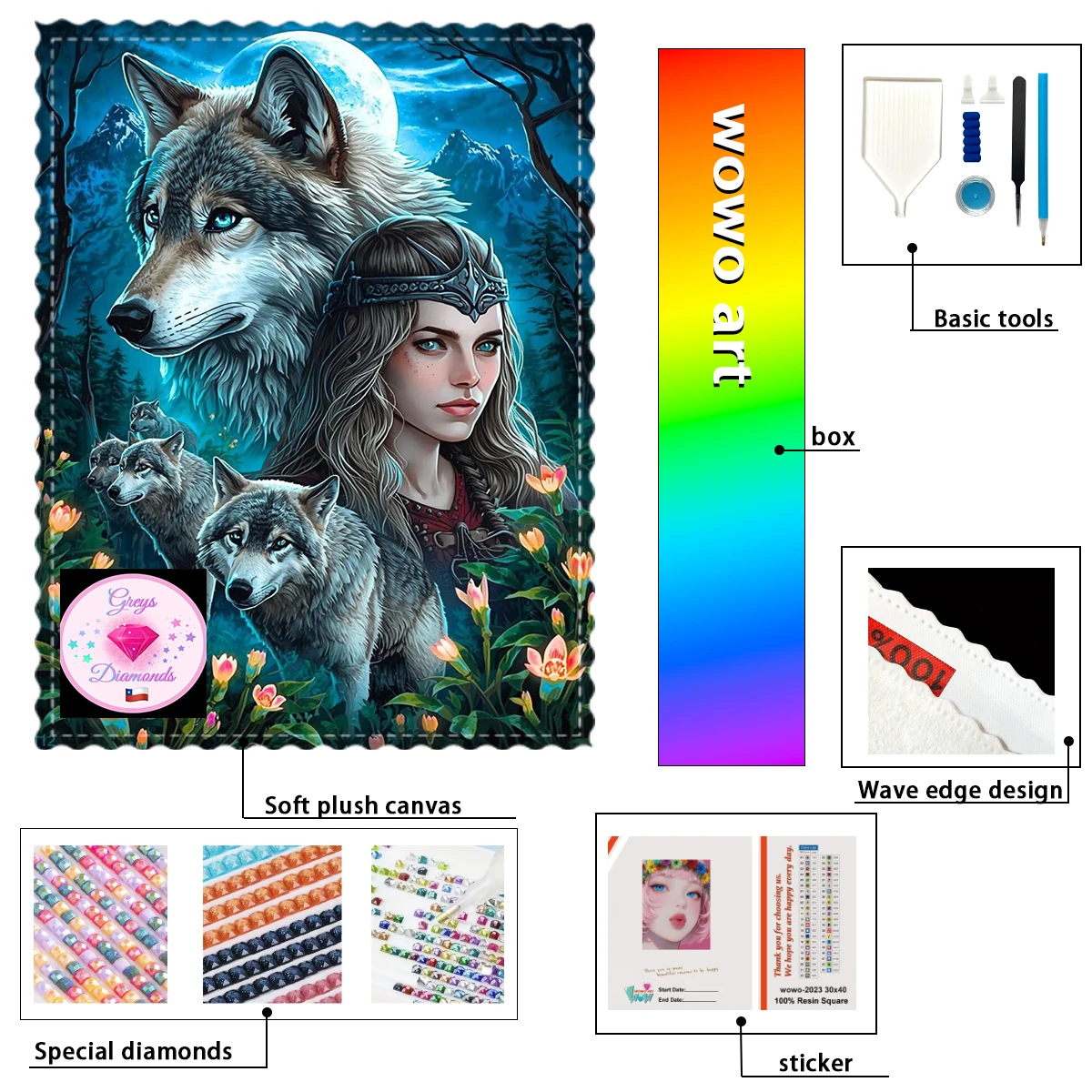 

【Gheys_ Diamond Art】Cartel de lobo y chica Crystal AB Rhinestone Fairy Dust Rhinestone Perfect Resin Diamond