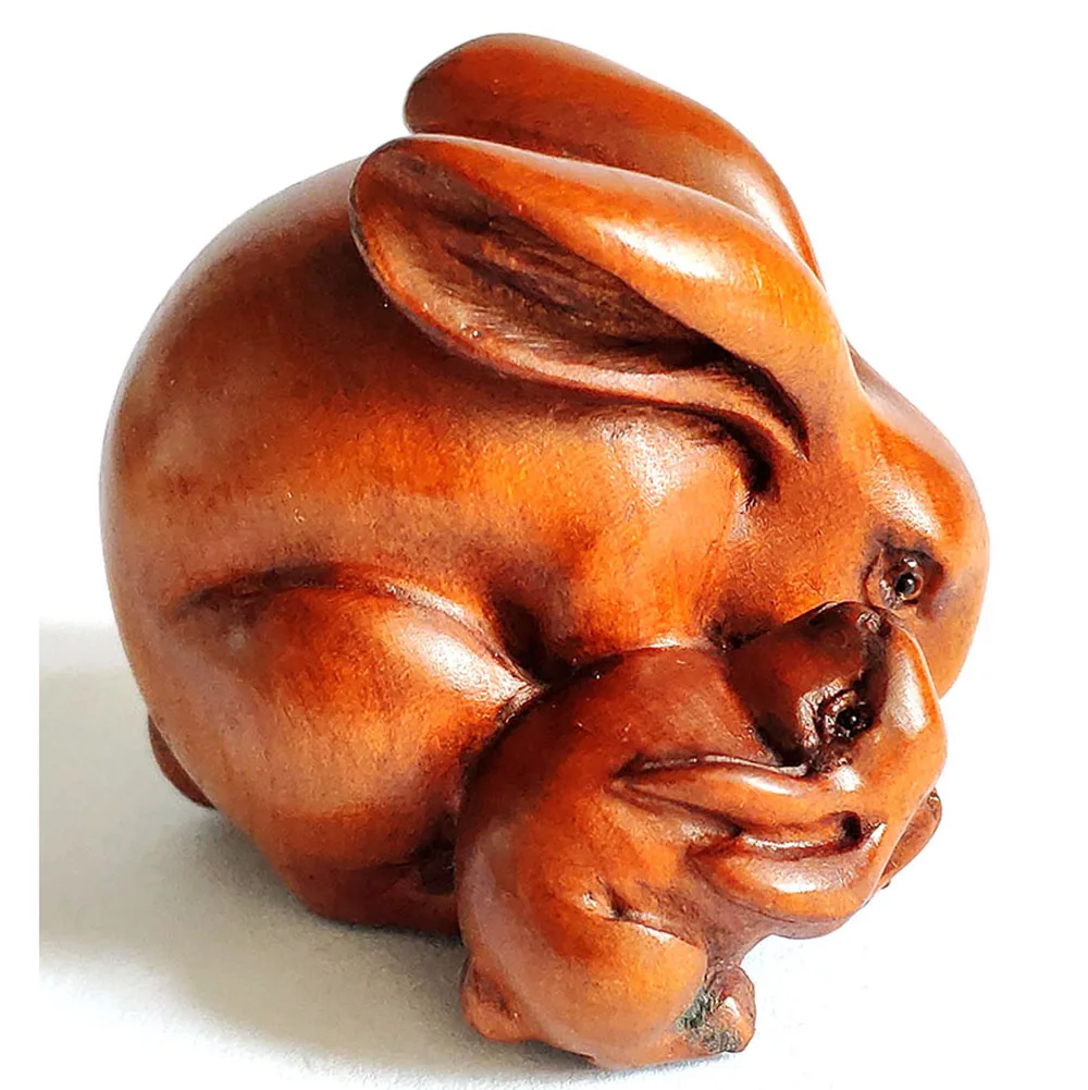 

Y8209 - 2 "резная вручную японская клюшка Netsuke-кролик мама и ребенок