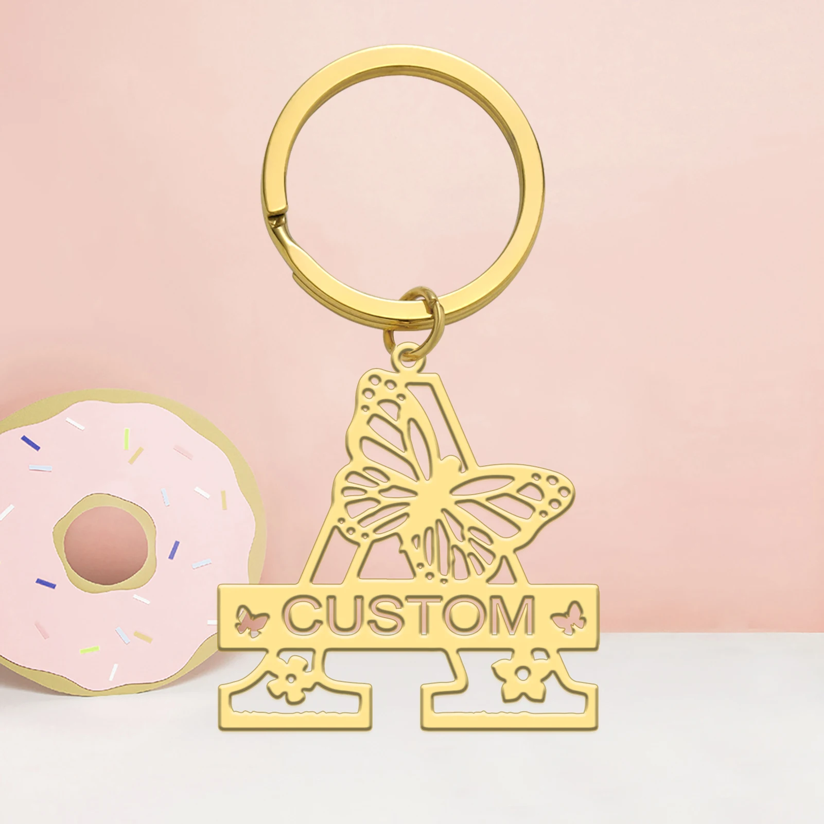 Customized Name Keychain 26 A-Z Letter Butterfly Pendant Stainless Steel Jewelry Personalized Birthday New Year Christmas Gifts
