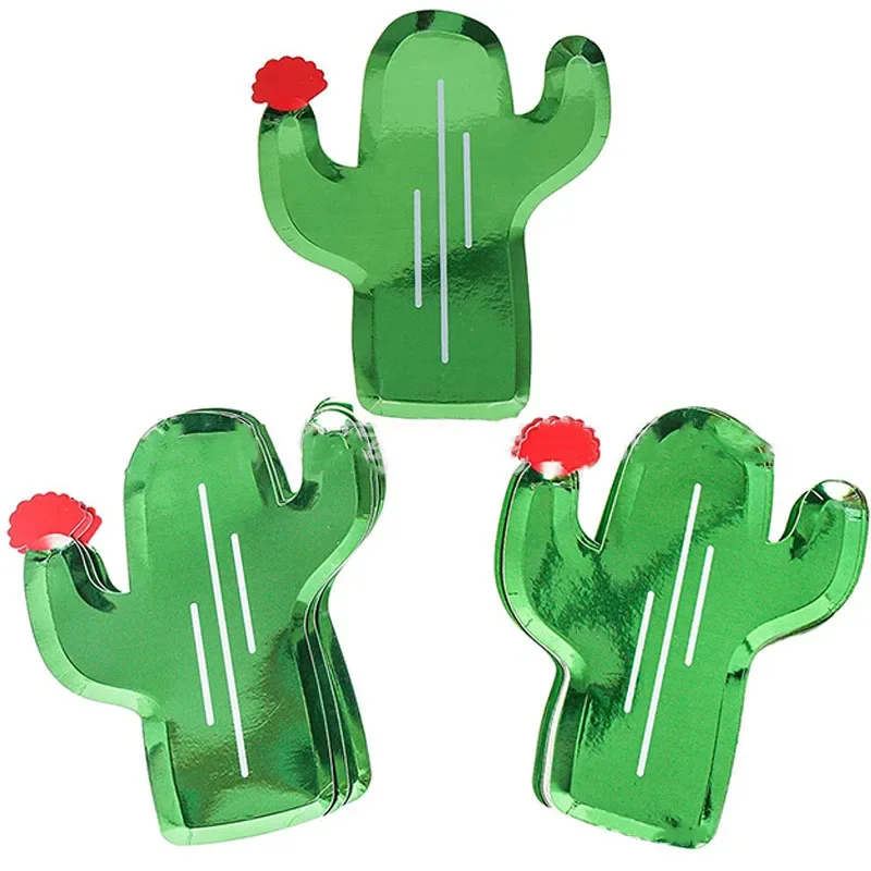 

Bronzing Cactus Paper Plate Cactus Happy Birthday Party Decor Kids Disposable Paper Plates Special-shaped Bronzing Cactus Plates