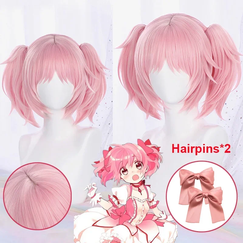 

Anime Puella Magi Madoka Magica Cosplay Madoka Kaname Cosplay Wigs Pink 30cm Short Clip Ponytails Heat Resistant Wigs + Wig Cap