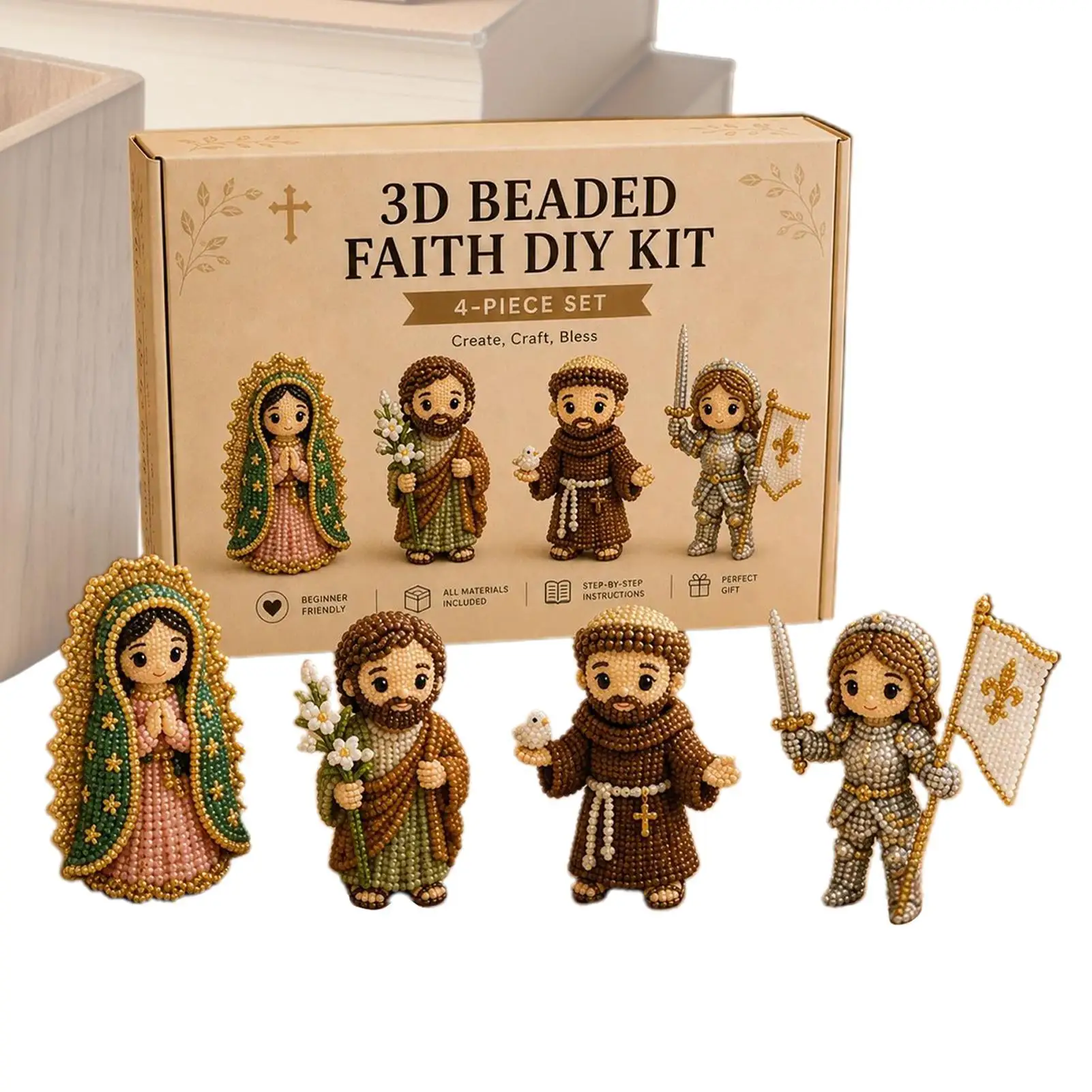 

3D Beaded Christian Kit 3D Handmade Religious Mini Spiritual Crafts Beading Embroidery Kit For Party Hobby Activity Jewelry