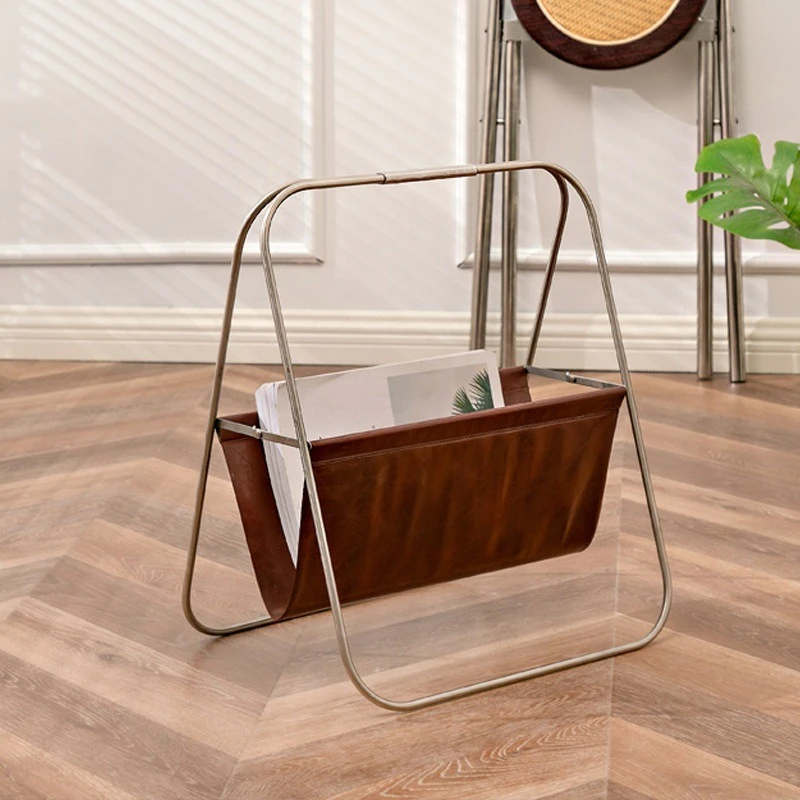 Stainless steel leather book and newspaper rack floor storage shelf household magazine storage