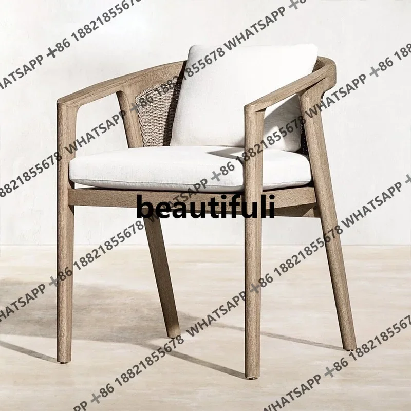 Outdoor rope woven solid wood dining chair simple courtyard villa, waterproof and sunscreen armchair