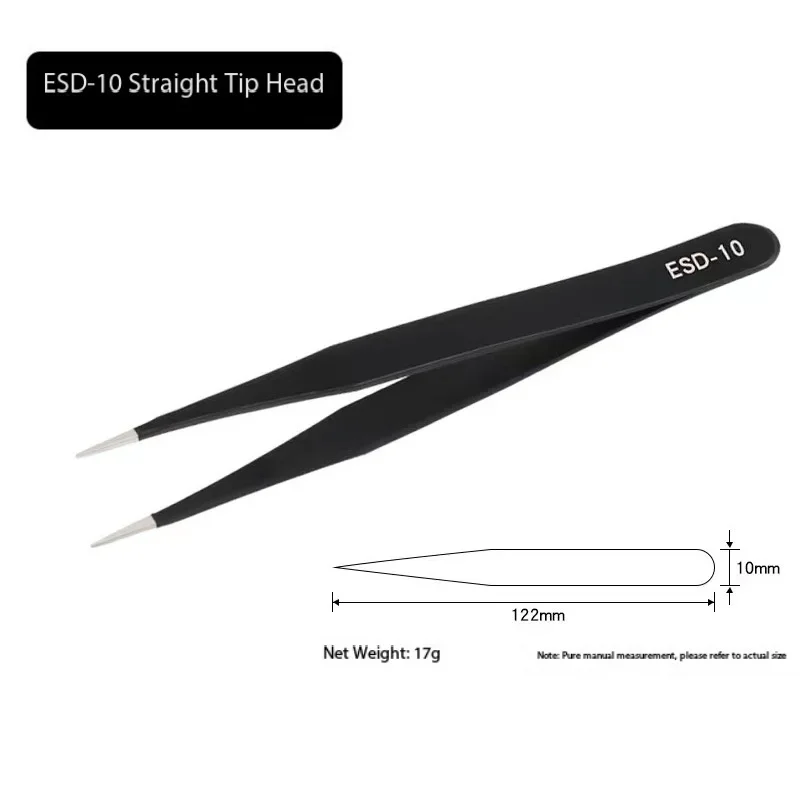 ESD-10 to 15 Precision Tweezer Set 6pcs Anti-Static Black Stainless Steel Straight/Flat/Round/Bent Tips for Electronics Repairs view 6