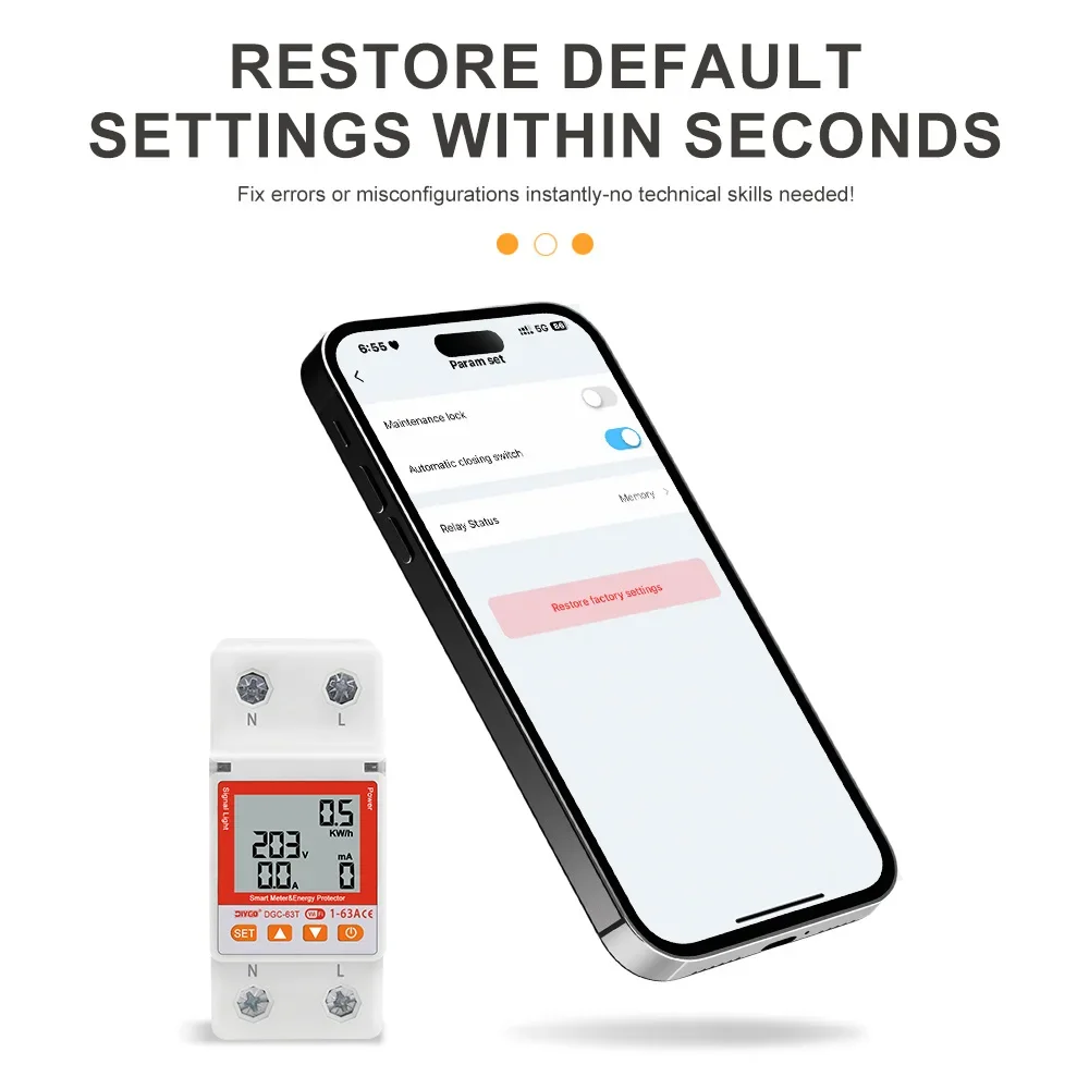 DIYGO Tuya WiFi Smart Leitungsschutzschalter 63A Energiemesser mit Spannungs-, Strom- und Leckageschutz, Timer-Relais-Schalter, Fernsteuerung – Detail 12