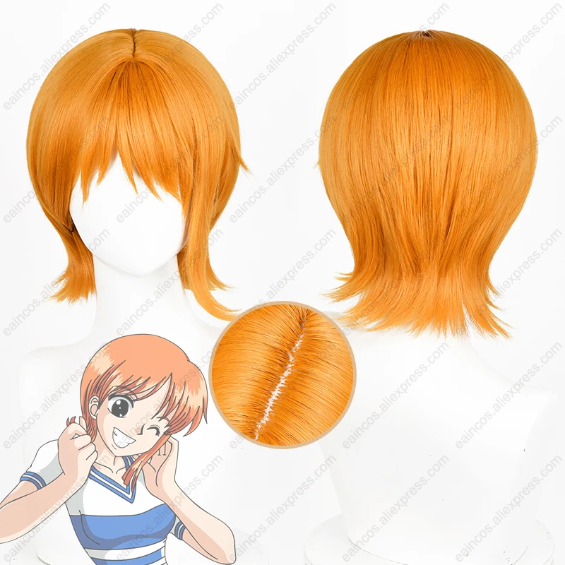 

Nami Cosplay Wig 30cm Short Hair Orange Yellow Mixed Color Heat Resistant Synthetic Wig Halloween Party