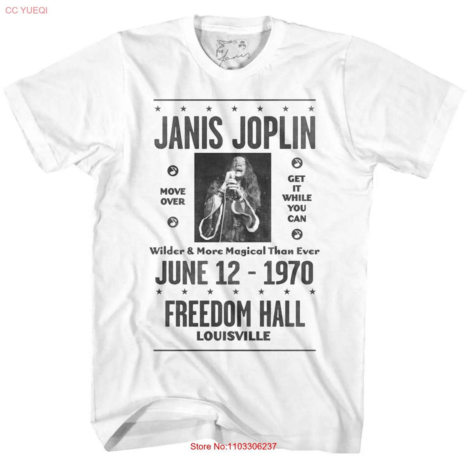 Janis Joplin Louisville White Adult T-Shirt