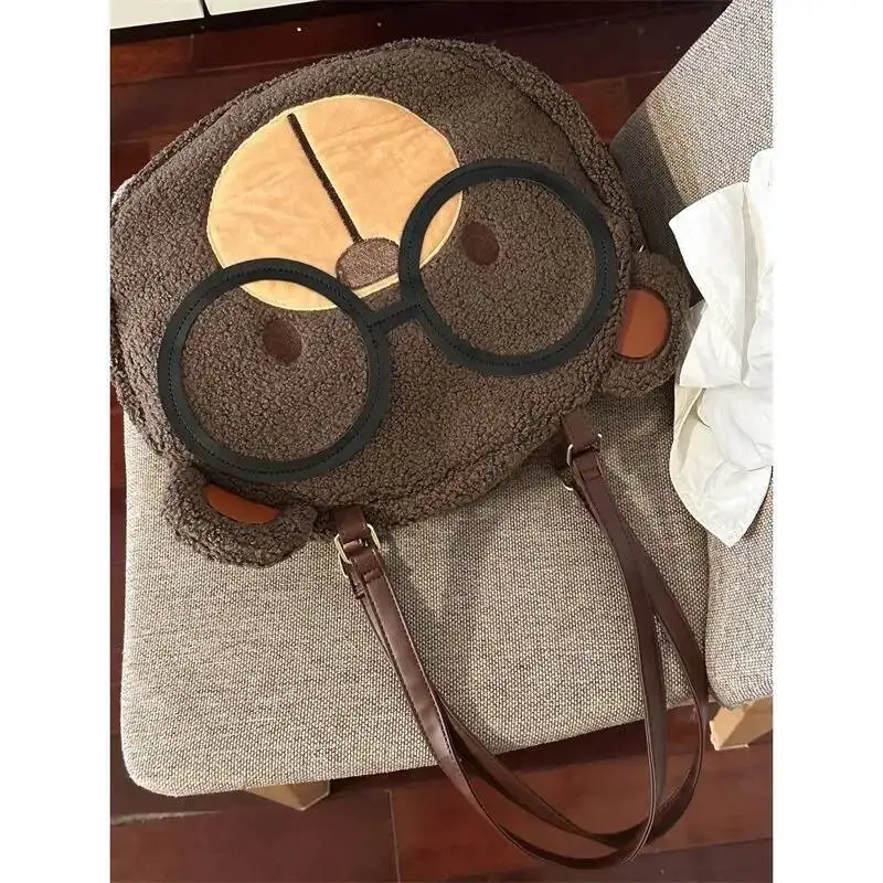Bloom Plush Bear Brown Shoulder Women Haruku Aesthetic Large Capacity Cacsual Handbag Ladies Retro Cute Crossbody Bags