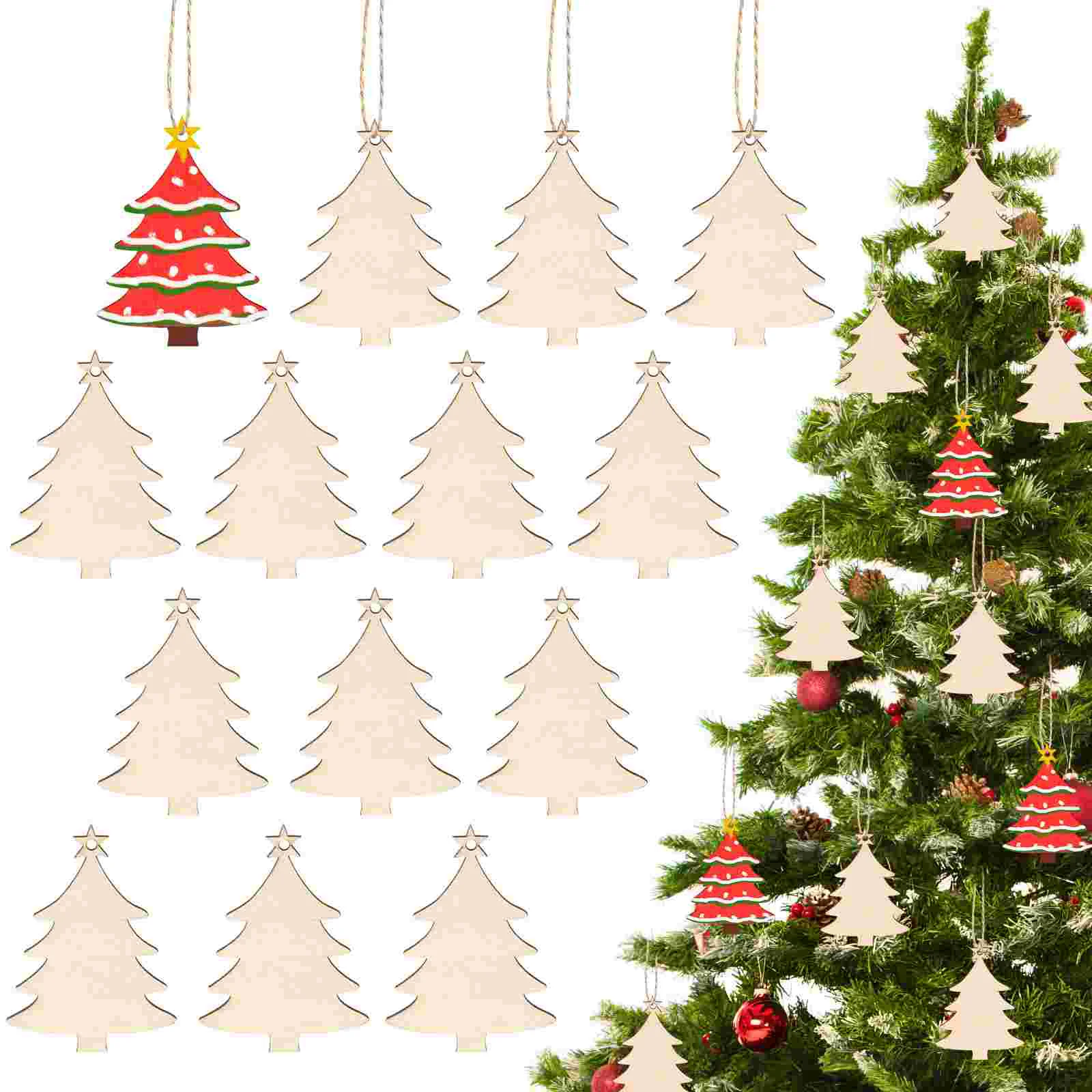 12PCS Handcrafted Tree Wall Decor Decorative Wooden Sign Rope Festive Christmas Hanging Adornment naments for Parties