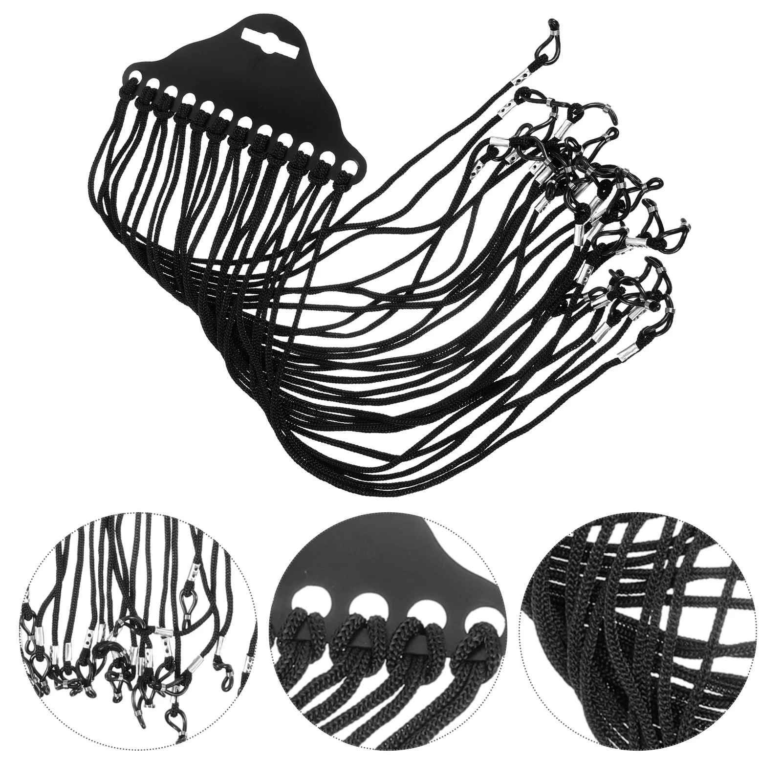 12pcs Black Eyewear String For Glasses Scratch Resistant Durable Rubber Loop Sunglass Cord Eyeglass Neck Strap