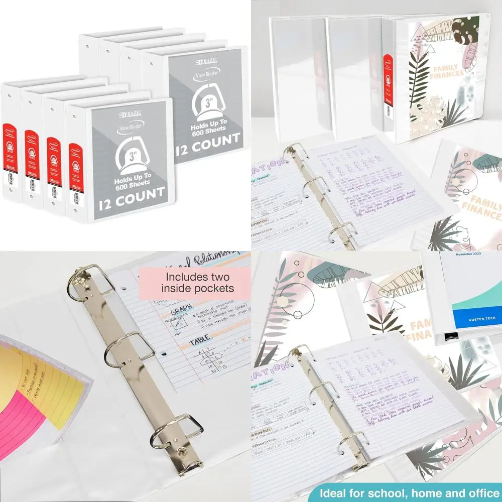 

Папка-скоросшиватель с 3 D-образными кольцами, вмещает 600 листов, 12 штук в упаковке, белая, для школы или домашнего офиса