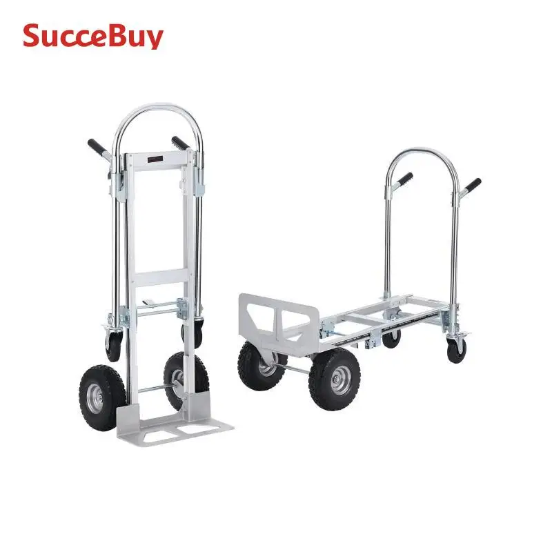VEVOR Carretilla de Mano Plegable de Aluminio Carro de Mano 2 en 1 Carretilla de Transporte Plegable con Plataforma Carga de 454 kg Ruedas de Goma para Transporte de Mercancías de Almacén Supermercado