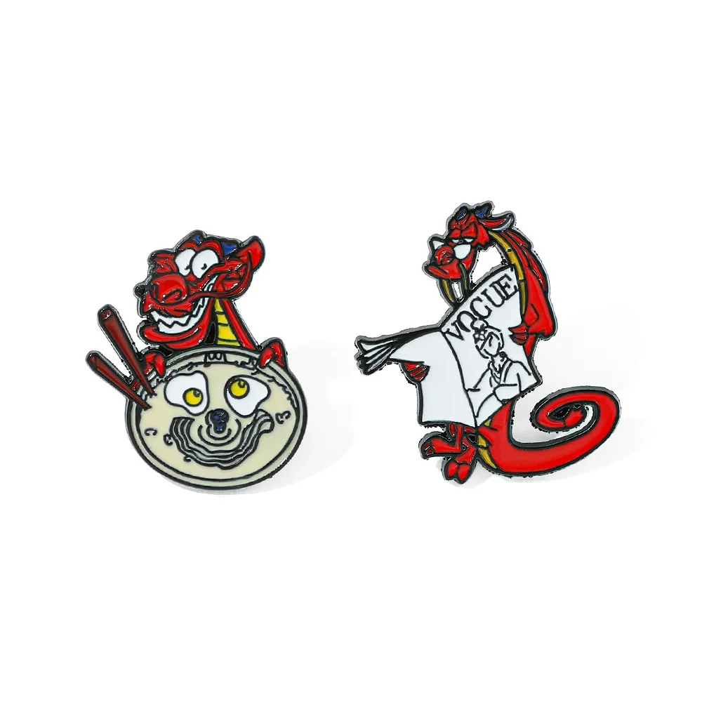 

1 Set Cute Cartoon Mulan Mushu Enamel Pins Badge for Backpacks Collar Lapel Pin Hat Jewelry Birthday Gifts for Friends