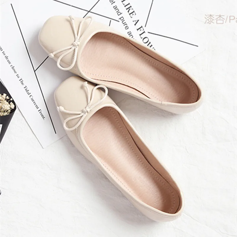 Women Square Toe Bow-knot European American Style Lady Microfiber Big Size 33-48 Flat Loafer Shoes Ballet Flattie Slip-Ons White