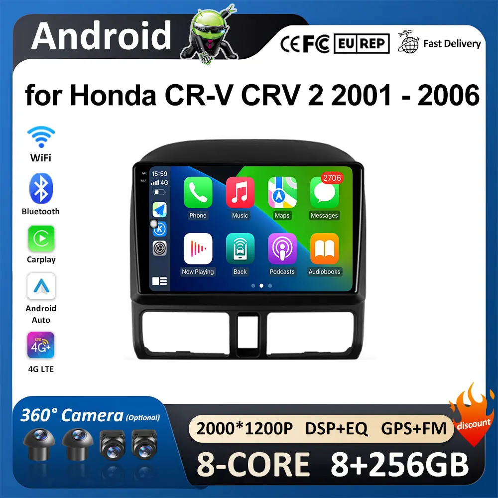 for Honda CR-V CRV 2 2001 2002 - 2006 Car Video Multimedia Player GPS Navigation IPS QLED Screen Carplay Autoradio Accessroies