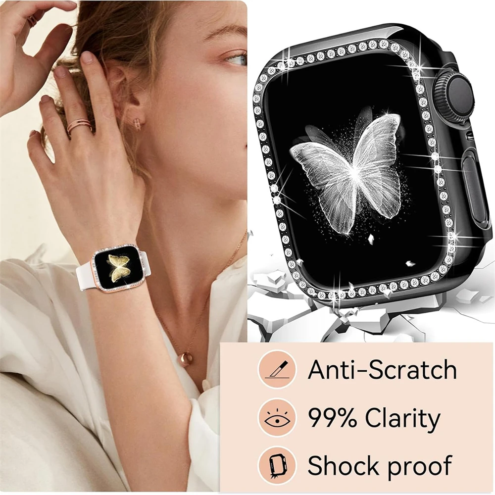 Diamond Inlaid Watch Case for Apple Watch Strap 46mm 42mm 45mm 41mm 40mm 44mm Metal Strap Correa Band I-Watch 10 8 7 6 SE