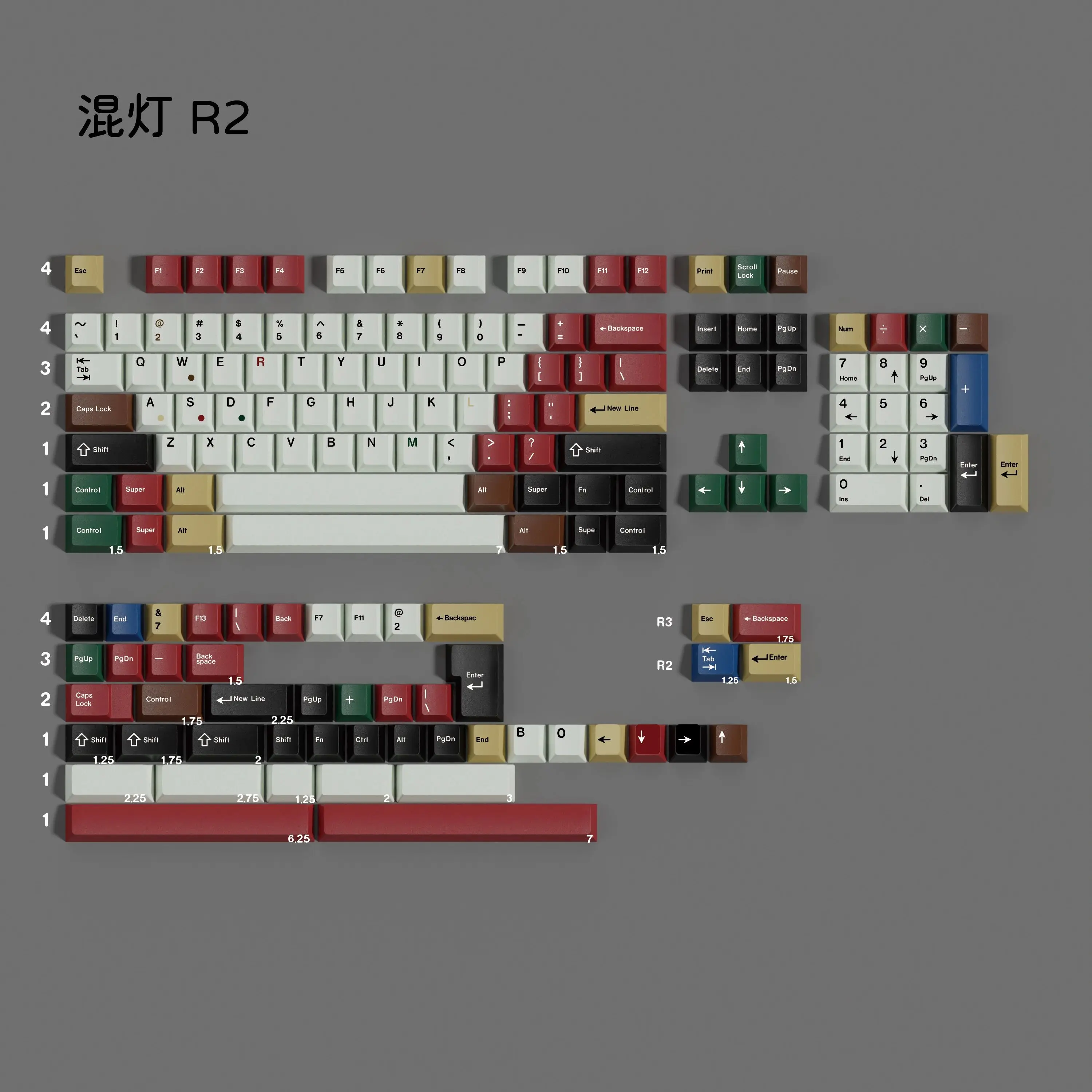 PBT Retro Mixed Lights R1 R2 Keycaps Set Cherry Profile Keycap Dye Sublimation Key Caps For MX Switch Keyboard Split Spacebar