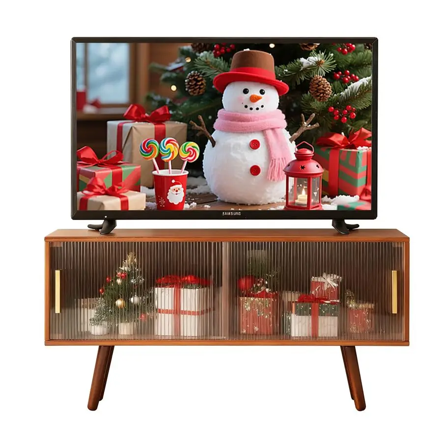 TV Stand Entertainment Center, MidCentury Modern Television Stand for 5055 inch TVs, Rustic Brown Media Console Table, Open Stor