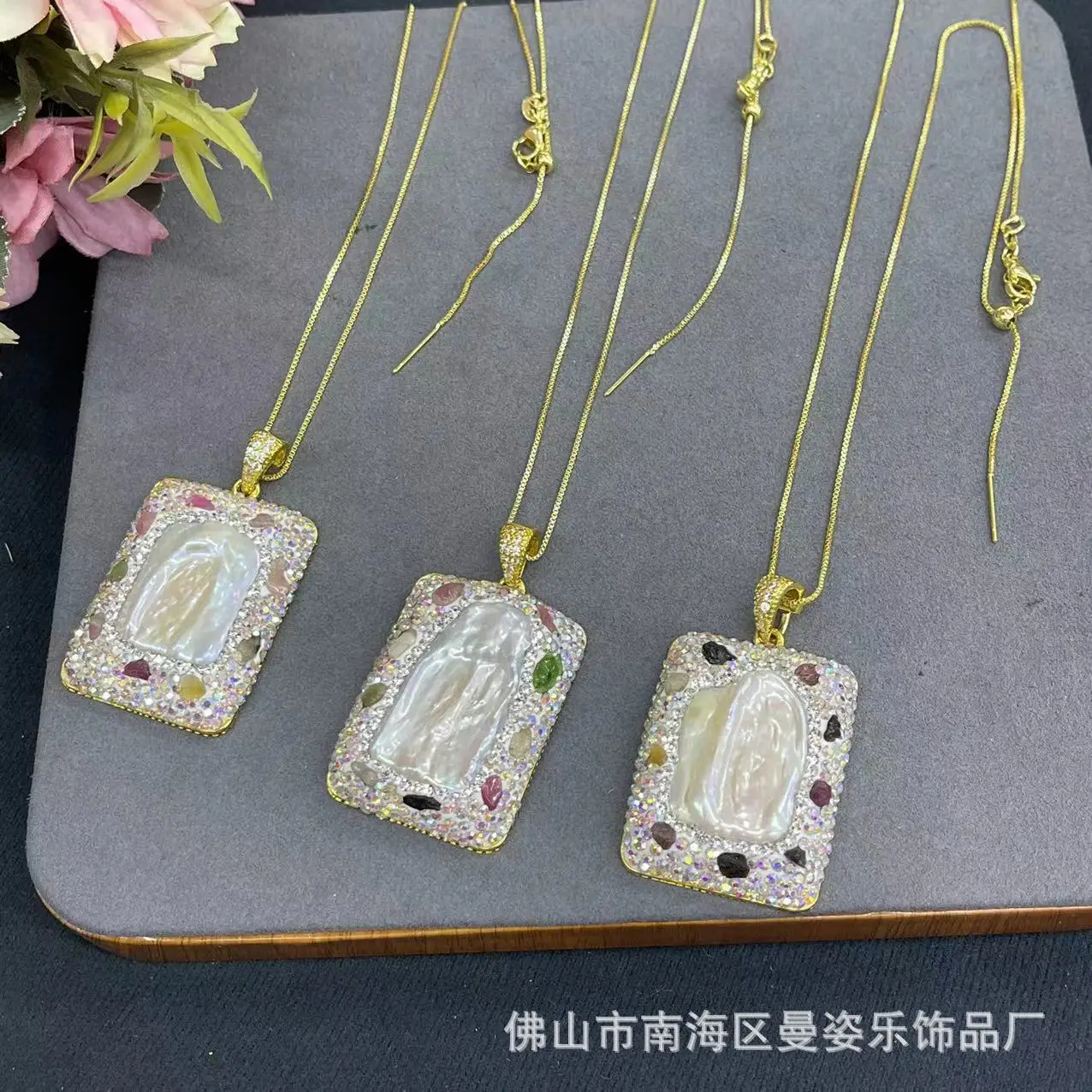 DIY accessories Natural square baroque pearl necklace inlaid with tourmaline retro popular collarbone chain jewelry natural ston