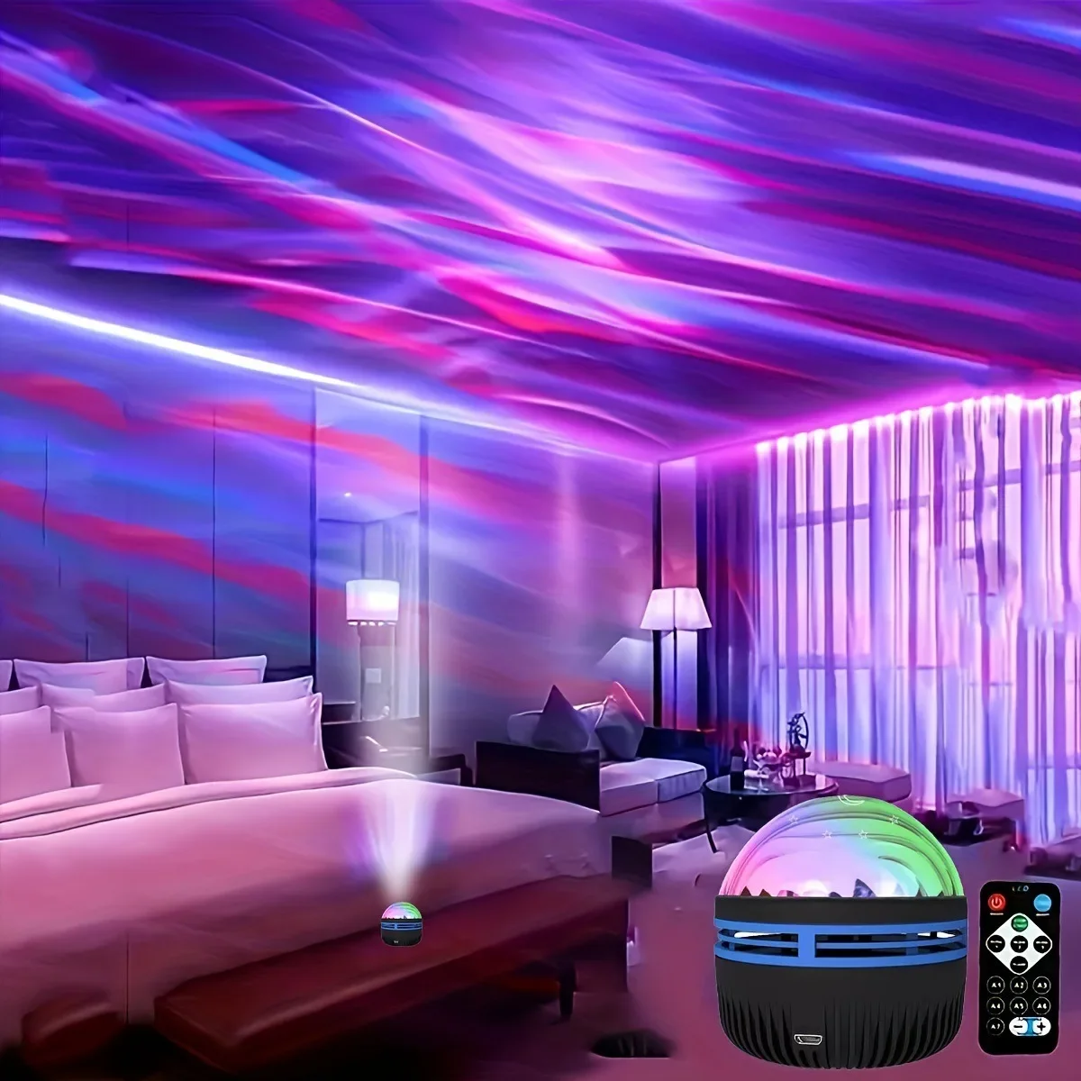 Star Projector Aurora LED USB Night Lights 360°Rotating Lighting Remote Control Ocean Wave Northern Light for Bedroom Party KTV