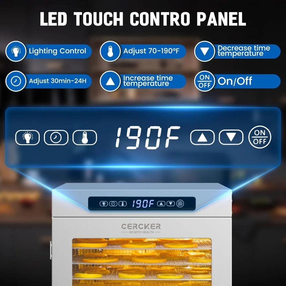 Mesin Pengering Makanan 14 Tray, Pengering Buah 1200W, Pengering Daging 11.98ft² untuk Daging Kering, Kontrol Suhu 190ºF, 24 Jam