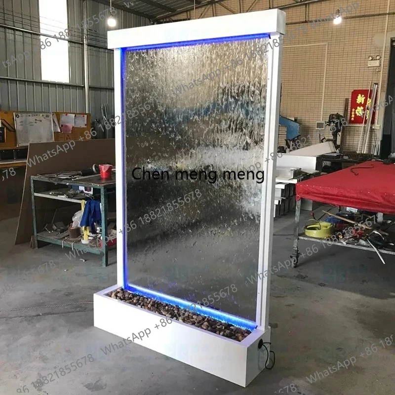 Metal Frame Stainless Steel Water Curtain Wall - Glass Running Water Fountain Screen with Soothing Sound for Home & Garden Decor
