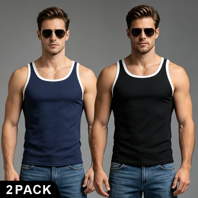 Men's Tank Top Summer Solid Color White Edge Narrow Shoulder Fashion Sports Fitness Leisure Basic Versatile Comfortable Top