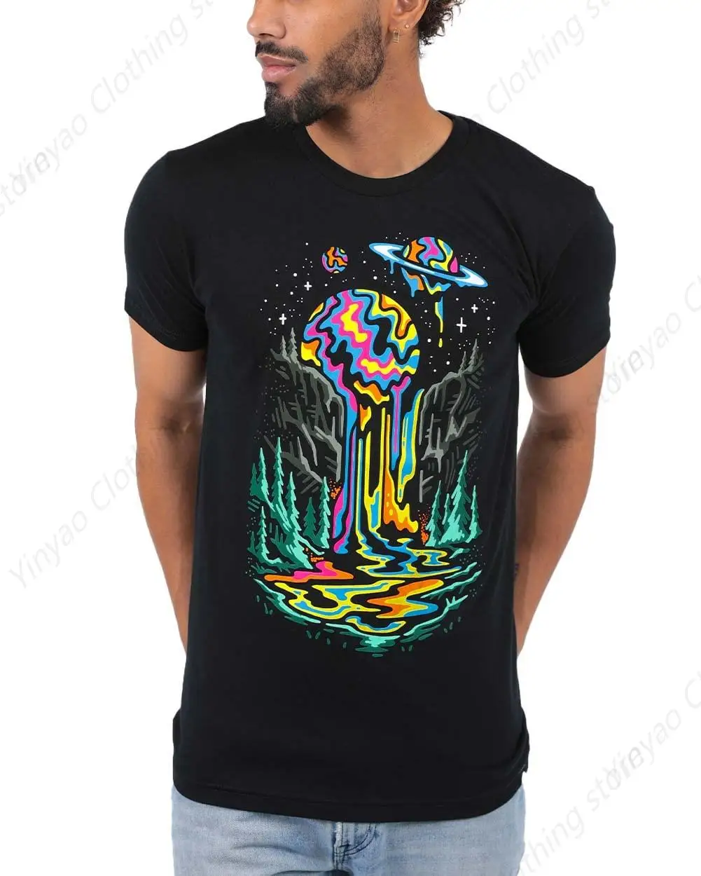 

Overflow Pattern Printed Men's T-shirt Short Sleeve Design Black Pure Cotton Cool Fashion Clothes