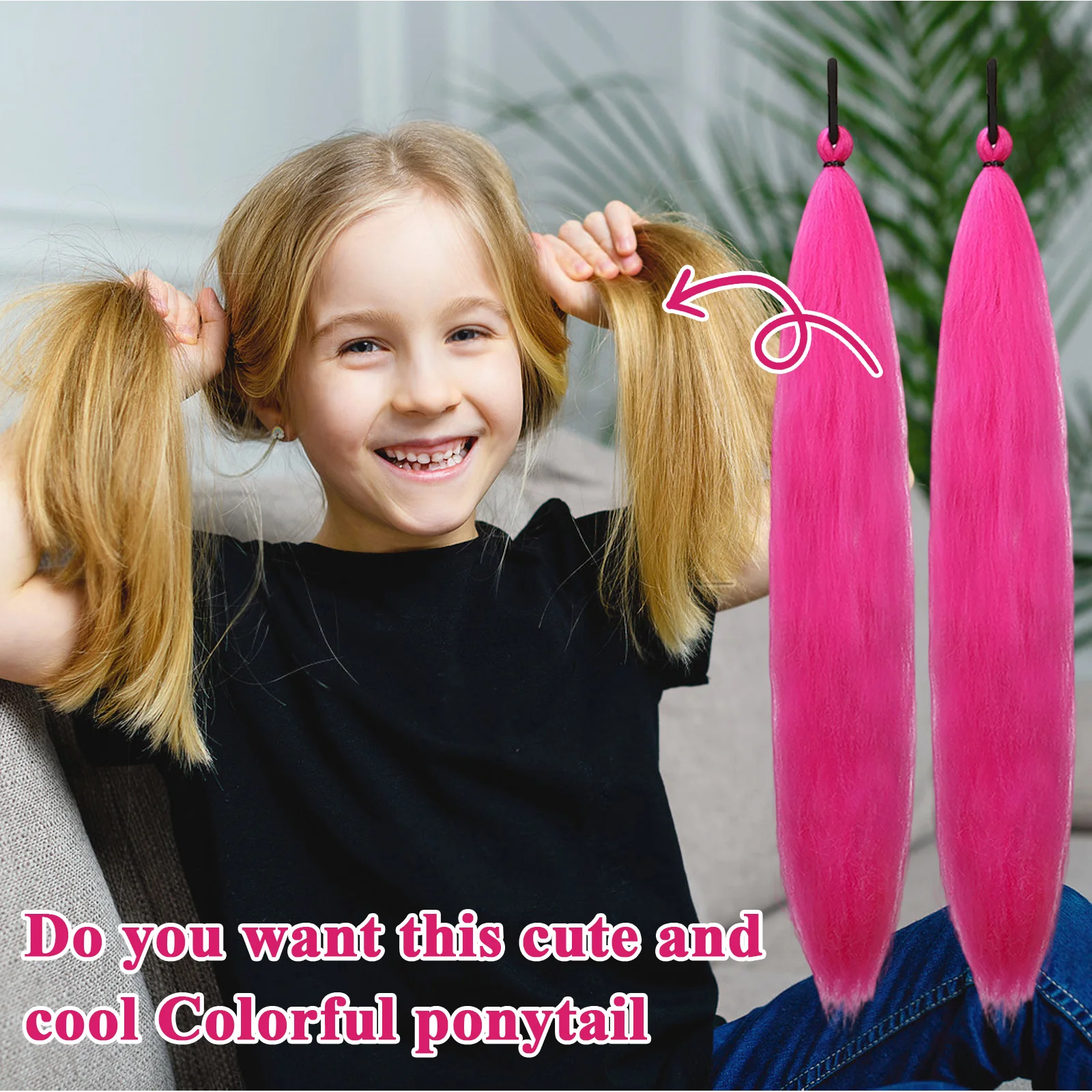 2 قطعة ذيل الحصان الوردي الساطع تمديد الباروكات الفتيات عطلة حفلة رواية فستان ذيل حصان ملون السيدات نظرة يومية ديكور كوس شعر مستعار