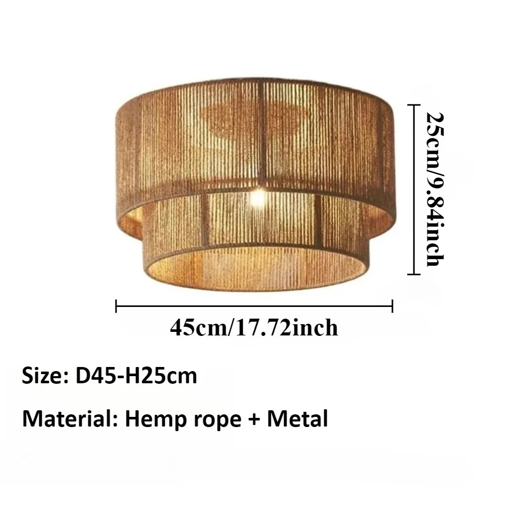 45CM Henneptouw Hanglamp Japanse Pastorale Stijl Plafond Hanglamp voor Slaapkamer Koffiebar Keukeneiland Restaurant E27