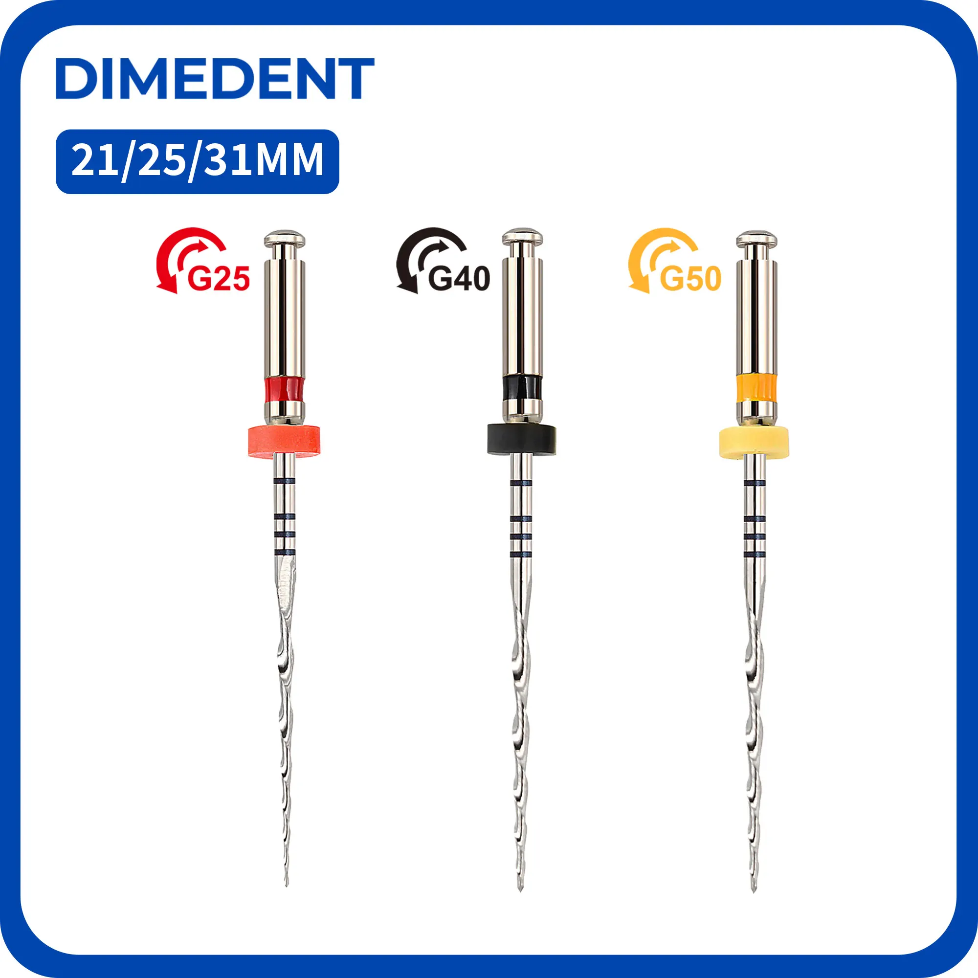 Эндодонтические файлы DIMEDENT G-One Silver 21/25 мм, 6 шт./уп., гибкие NiTi, для корневых каналов, с термоактивацией, ротационные