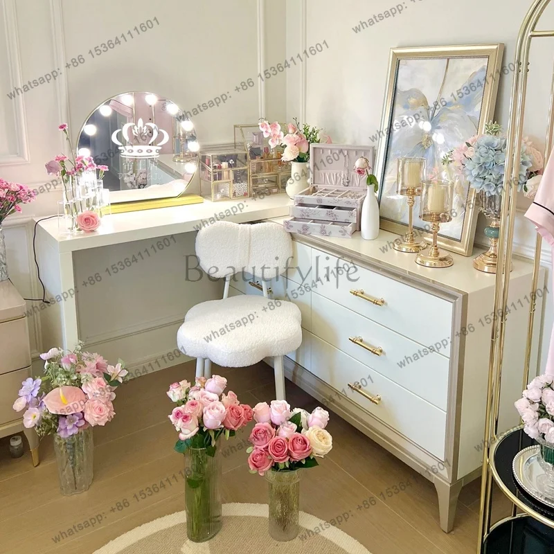 Best Sellers Mirror Wood Vanity Table Drawers Modern Simple Storage Chair Cabinet Dressers Makeup Girl White Coiffeuse De Chambr