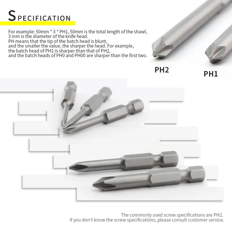 Set mata obeng listrik magnetik pendek S2, panjang 50mm, kepala obeng Phillips, mata obeng Ph00 Ph0 Ph1 Ph2