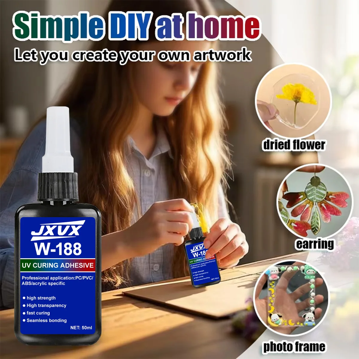 2025 Professional UV Resin-Quick Hardening for Jewelry, Nails | Clear Bubbles-Free Full UV Light Kit | DIY Sticker