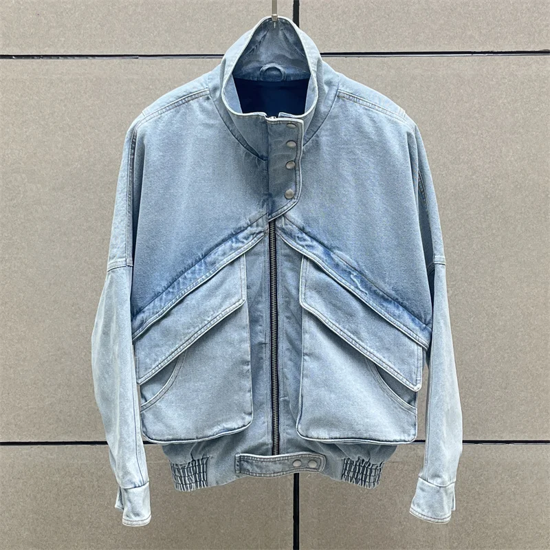 

Женские куртки Новая верхняя одежда из чистого хлопка с высоким воротником и длинными рукавами на лето 2025 Ретро свободная джинсовая куртка y2k Женские пальто