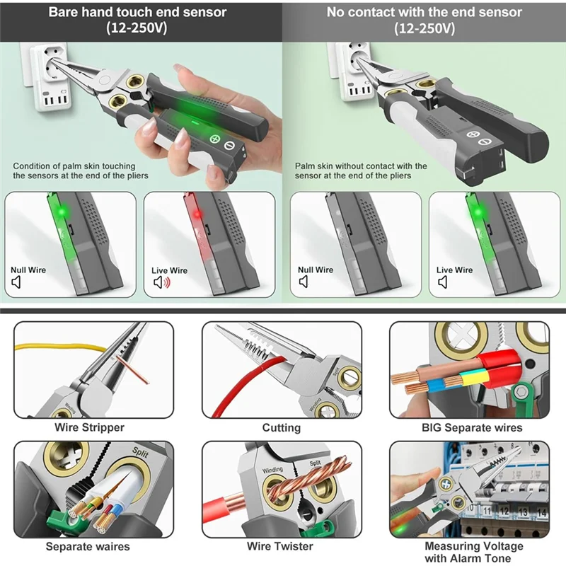 AEE6-8 In 1 Wire Stripper Twister For Cutting And Pulling Wires, Cable Scissors,Voltage Tester