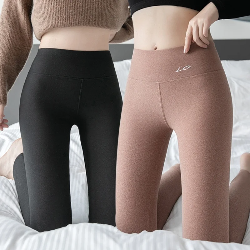 High Waist Women's Thermal Leggings Air Layer Embroidery Seamless Tummy Control Butt Lifting Warm Pants Autumn New Style
