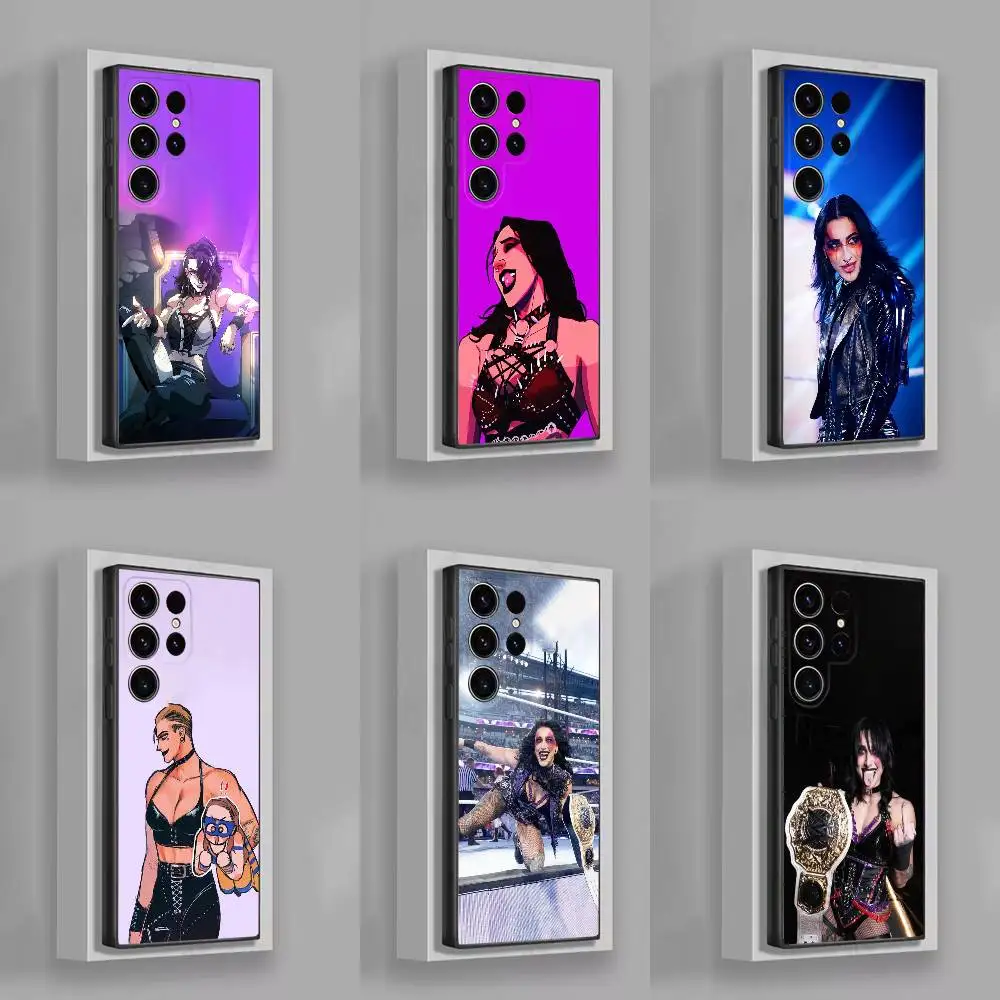 حافظة هاتف R-Rhea Ripley Wrestler لهاتف سامسونج S22، S24، S20، S25، S23، S30، S21، Ultra، Plus، 5G، Fe، Lite غطاء أسود