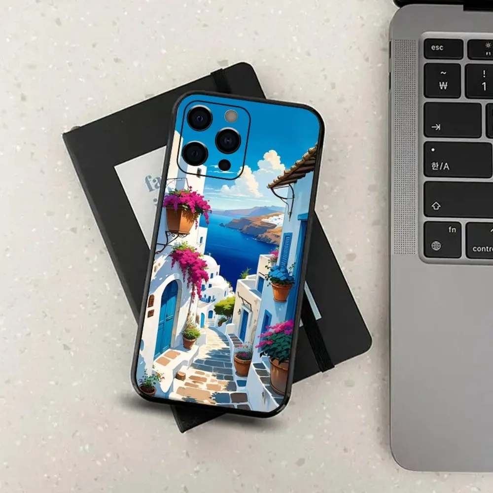 حافظة هاتف Street Venice من إيطاليا للسفر لهاتف Apple iPhone 15,14,13,12,11,Pro,X,XS,Max,XR,Plus,Mini Soft Black Cover