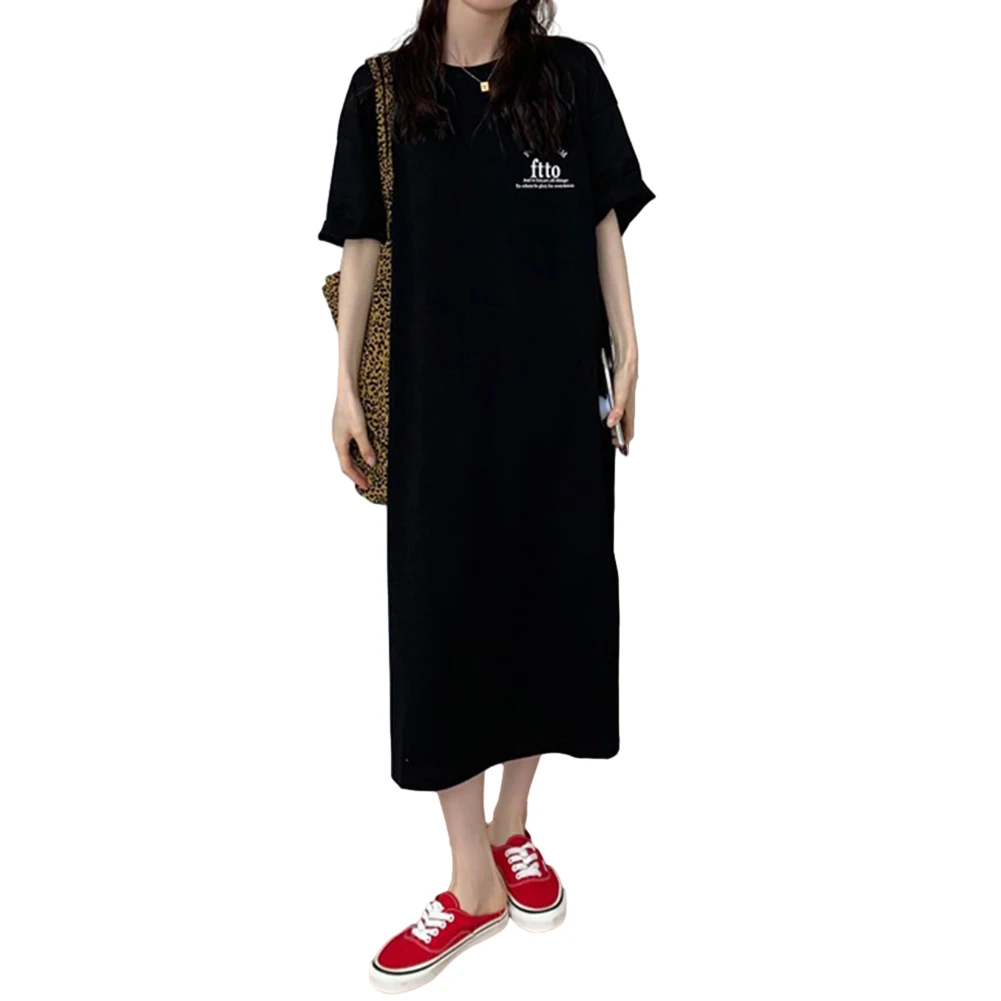 Comfy แฟชั่นออกเดทชุดสตรีกระโปรงสตรีพิมพ์ด้านข้างฤดูร้อนกระโปรงแขวนเสื้อยืดหลวมพิมพ์