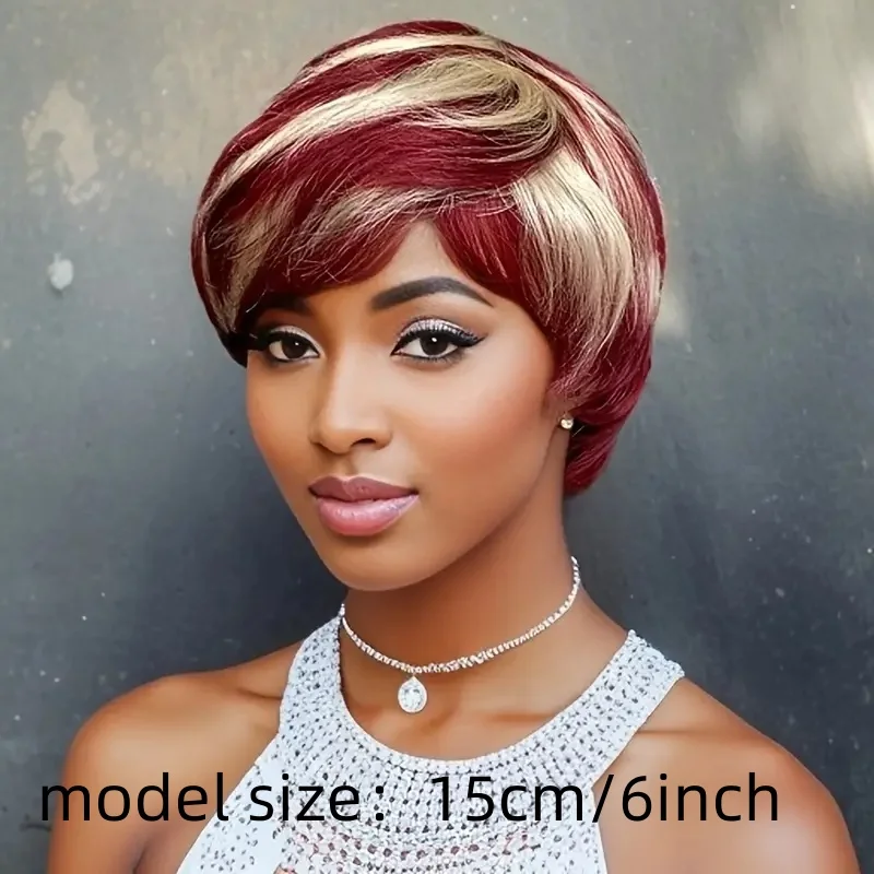 ショートボブウィッグピクシーカットストレート人毛ウィッグ女性のための 613/99J カラー機械製