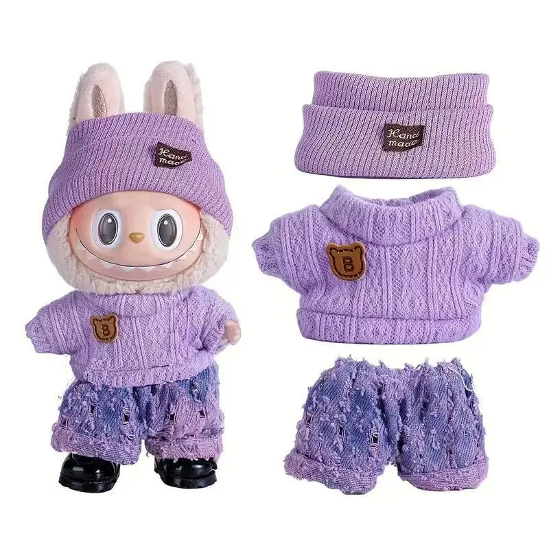 Ropa Labubu Doll Clothes Outfit Accessories For 15/17cm Labubu V2 V1 Plush Doll's Clothing Colorful Sweater Kid Toy Girl Gift