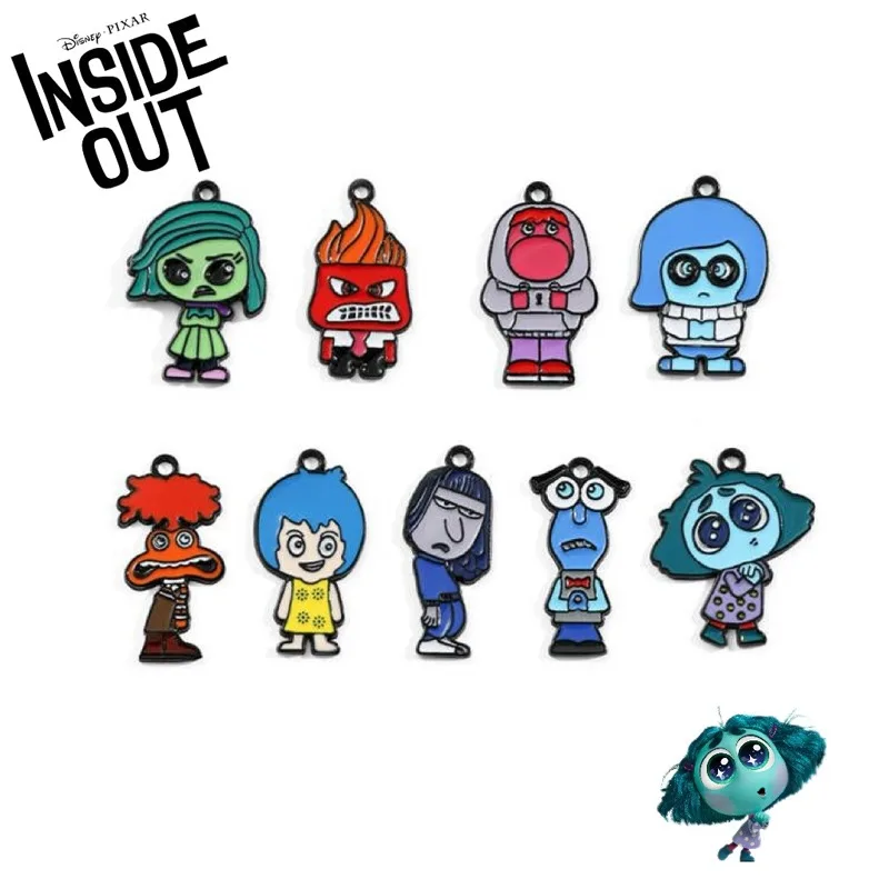 10pcs Disney Inside Out 2 Alloy Drip Oil Charm Anime Cartoon Earring Pendant DIY Keychain Necklace Jewelry for Children's Gifts